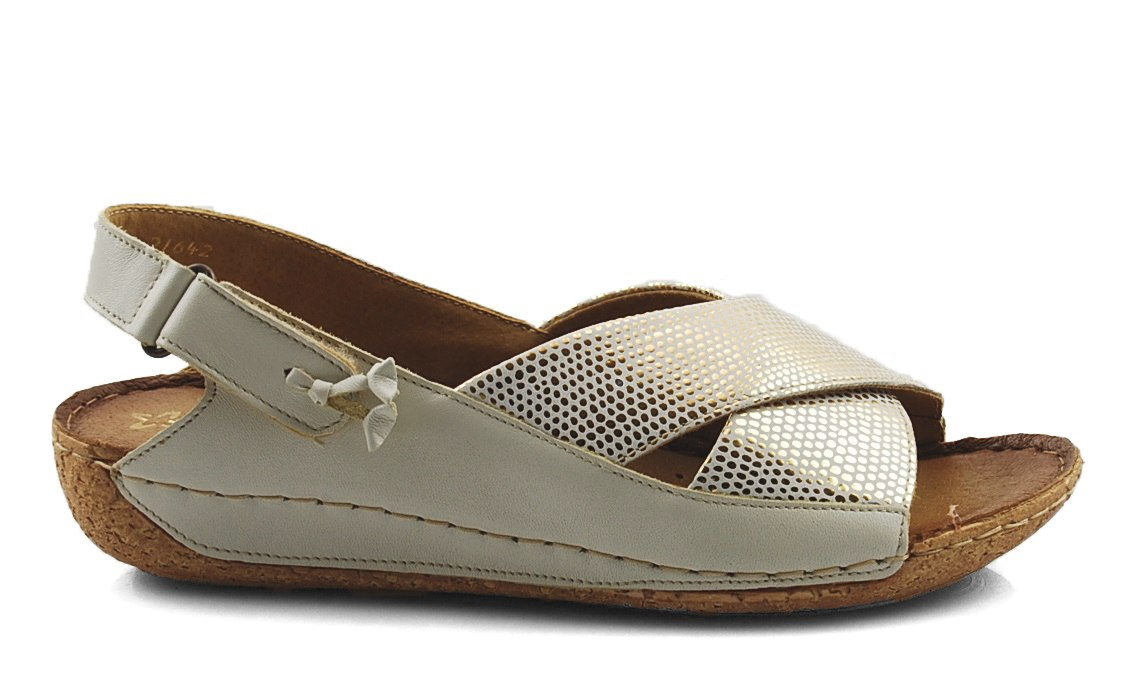 Maciejka 00994 kremowo-złote skórzane sandały