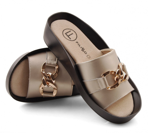 Filippo DK3590 złote skórzane klapki Filippo DK3590 złote skórzane klapki