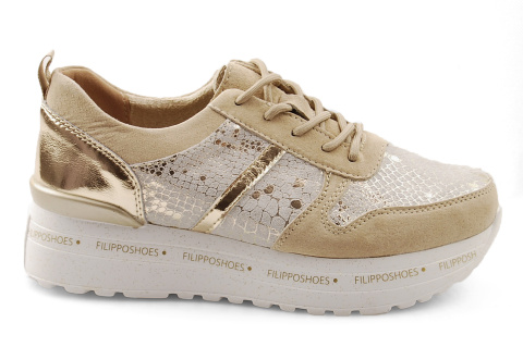 Filippo DP3691 beżowe skórzane sneakersy Filippo DP3691 beżowe skórzane sneakersy