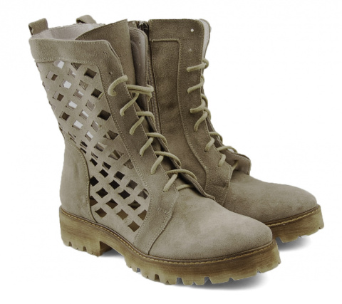 Dwunasty Shoes 804/E beżowe skórzane botki Dwunasty Shoes 804/E beżowe skórzane botki