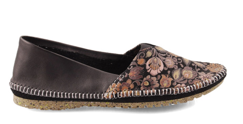 Maciejka T1929 czarne skórzane baleriny w kwiaty