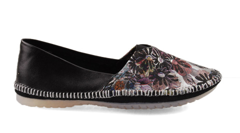 Maciejka T1930 czarne skórzane baleriny w kwiaty