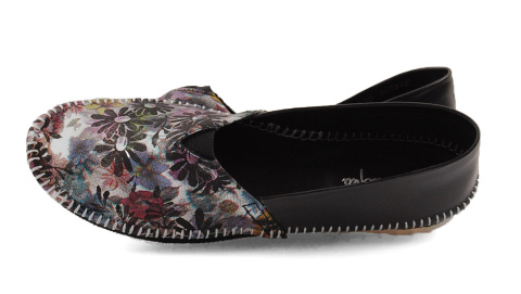Maciejka T1930 czarne skórzane baleriny w kwiaty