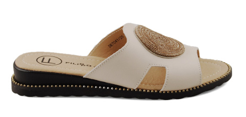 Filippo DK7041 beżowe skórzane klapki