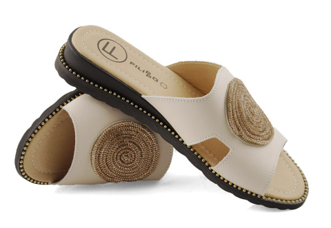 Filippo DK7041 beżowe skórzane klapki