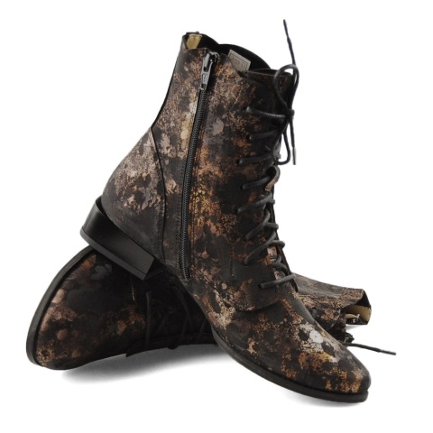 Maciejka 06391-02/00-1 czarno-złote skórzane botki