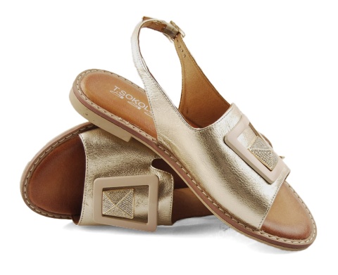 T.Sokolski L25-166 złote skórzane sandały