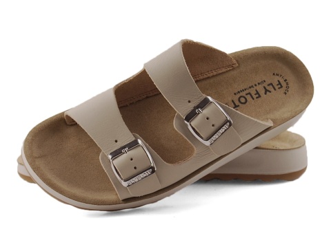 Fly Flot 77G64 beżowe skórzane klapki