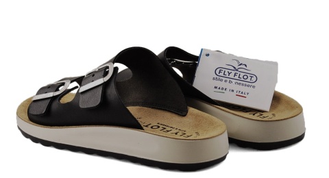 Fly Flot 77G64 czarne skórzane klapki