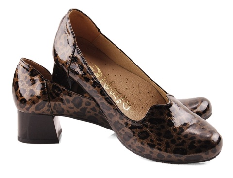 Jaromin 7772 brązowe skórzane półbuty w panterkę