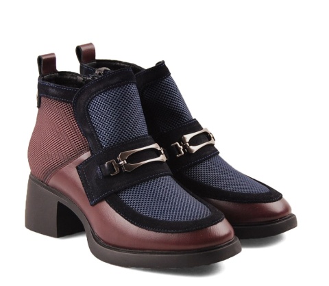 Maciejka A6747-23/00-8 bordowo-granatowe skórzane botki