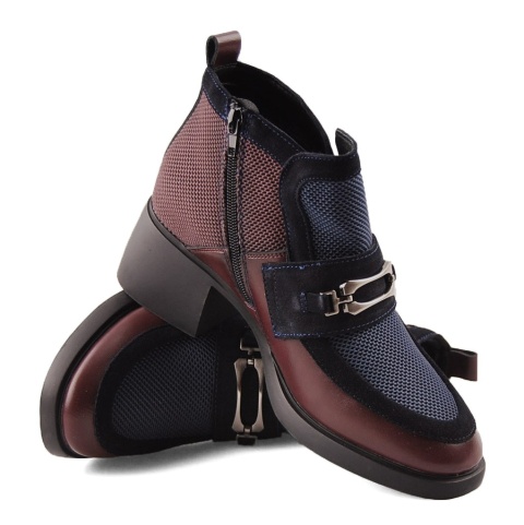 Maciejka A6747-23/00-8 bordowo-granatowe skórzane botki