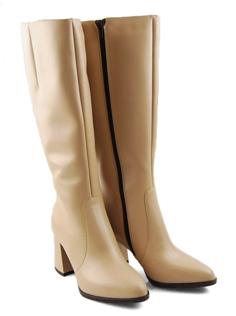 Sala 20352 beżowe skórzane kozaki